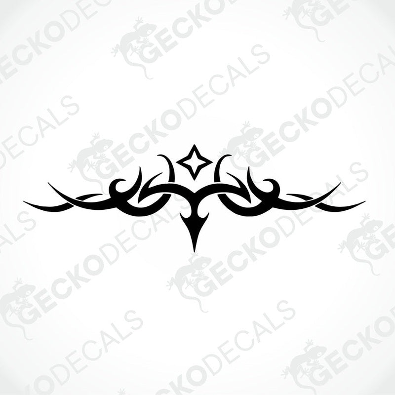 A black and white tribal pattern sticker with a geometric design.