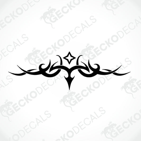 A black and white tribal pattern sticker with a geometric design.