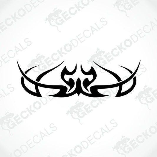 A black tribal pattern die cut decal intended for use on vehicles.