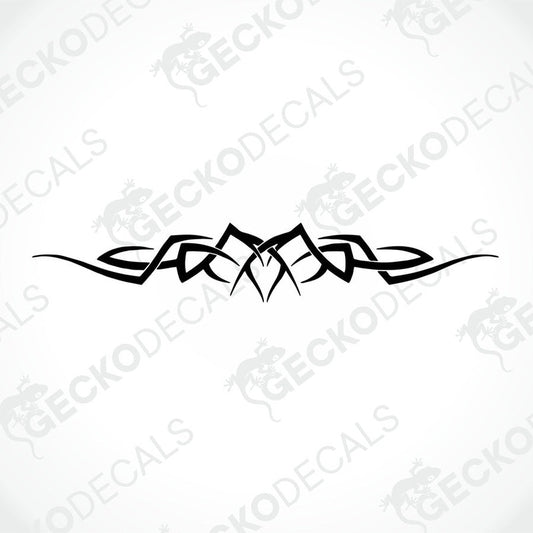 A black tribal pattern die cut decal on a white background, intended for use on both interior and exterior surfaces.