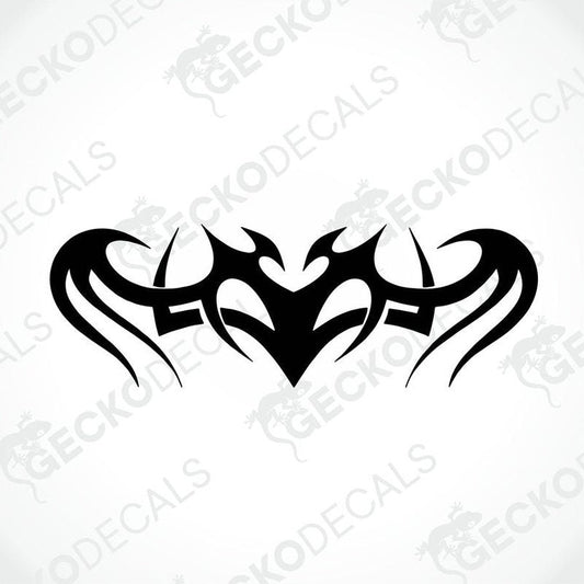 A black and white die cut sticker with a tribal pattern design.