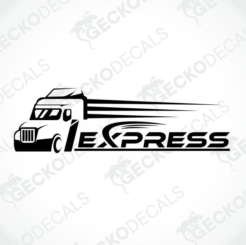 A black and white decal design featuring a stylized truck with the word 'EXPRESS' on the side.