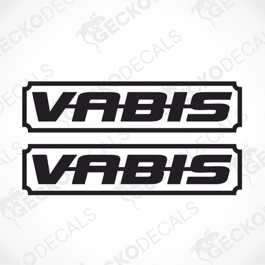Two black and white VABIS brand decals on a light background