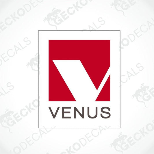 Red and white Venus car decal with stylized V logo and bold text for exterior or interior use