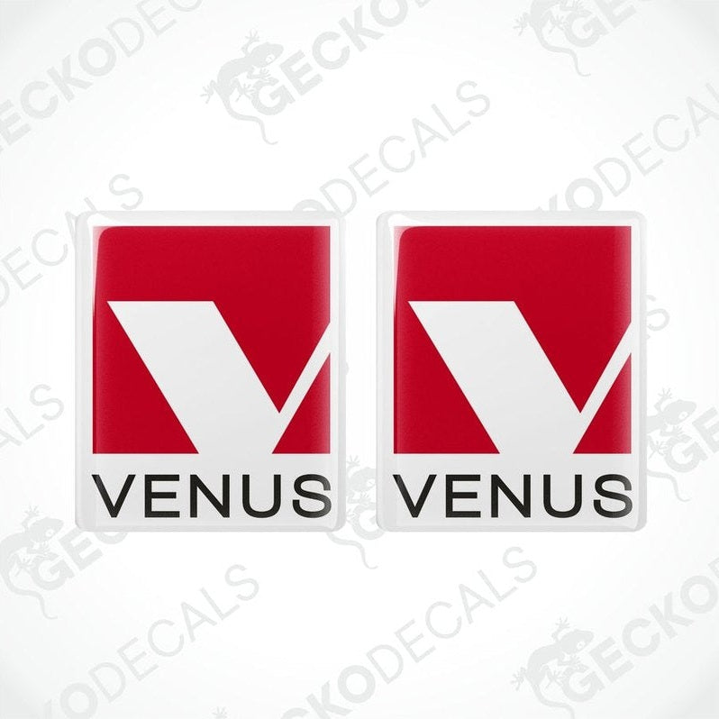 Set of two red VENUS epoxy resin caravans stickers with domed protective layer