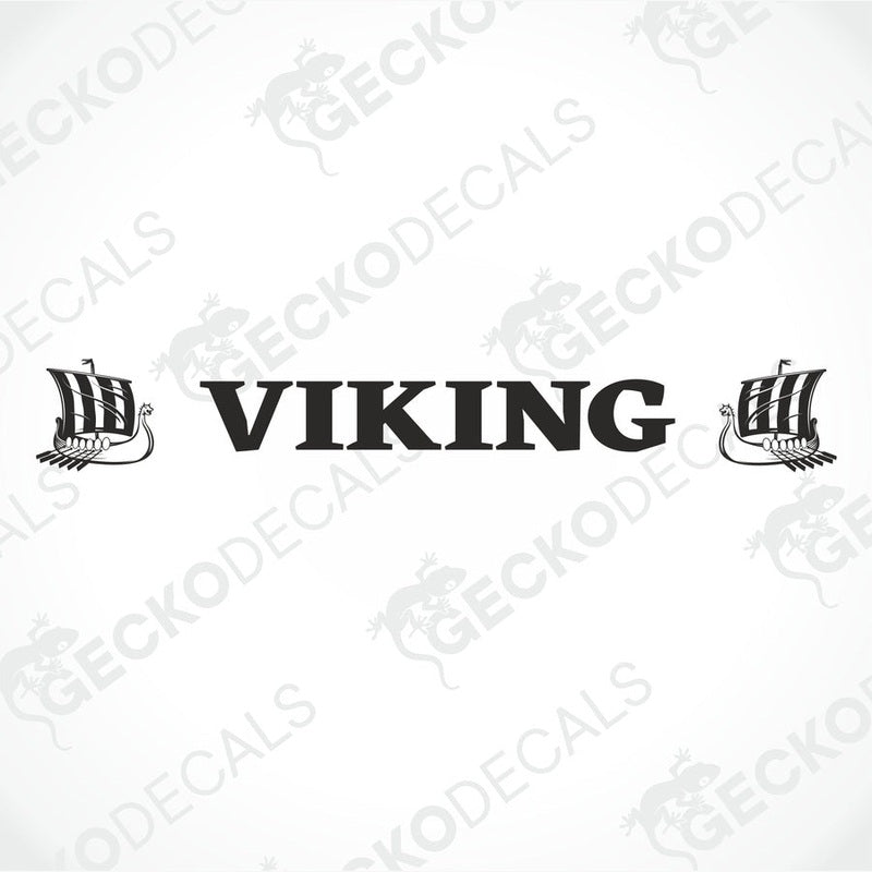 A front view of a truck with a 'Viking' brand decal on the windscreen.