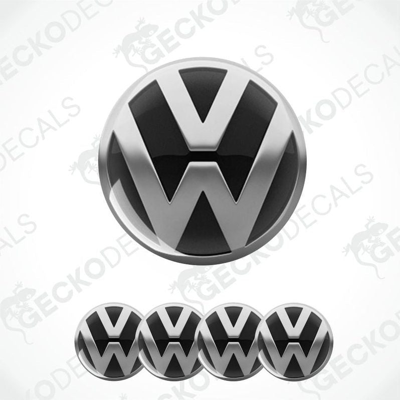 Volkswagen logo and emblems on a white background with 'Gecko Decals' watermark.