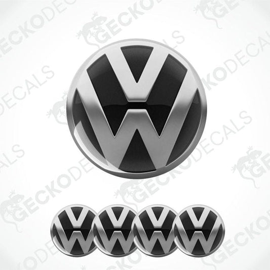Volkswagen logo and emblems on a white background with 'Gecko Decals' watermark.