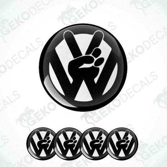 A set of four black vinyl decals with a polyurethane coating featuring the Volkswagen logo.