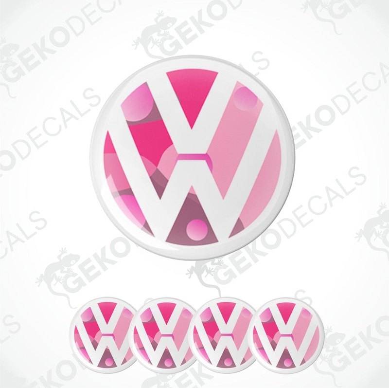 A set of four pink vinyl decals with the Volkswagen logo.