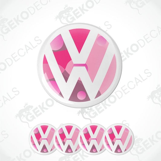 A set of four pink vinyl decals with the Volkswagen logo.