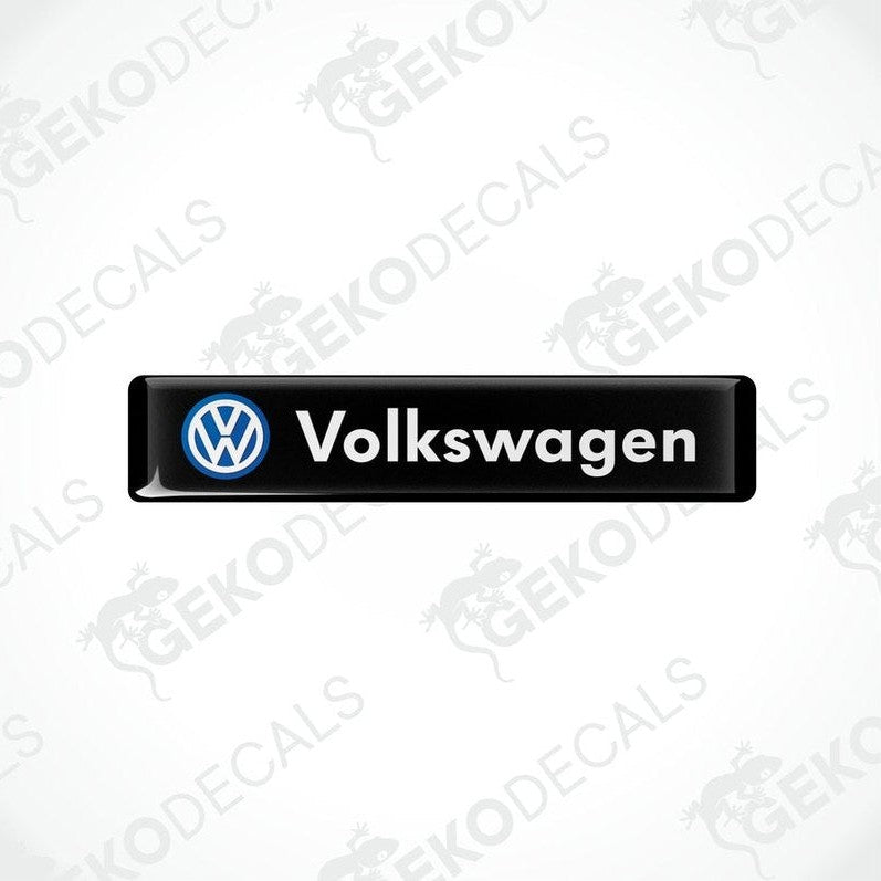  Black vinyl stickers with the word 'VOLKSWAGEN' written in white and a blue logo of the same name.
