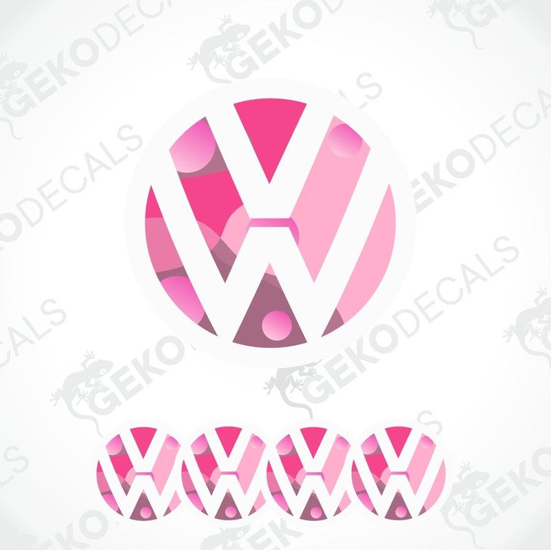 A set of four pink vinyl decals with the Volkswagen logo.