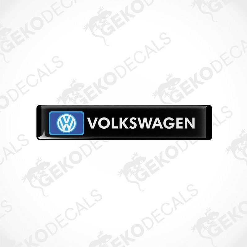  Black rectangular vinyl decals with VOLKSWAGEN.' text and the Volkswagen logo in blue.