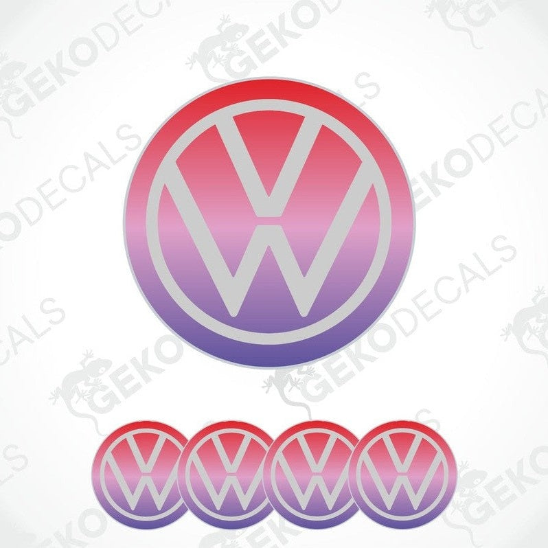 A set of four pink and white vinyl stickers with a dome shape, featuring the Volkswagen logo.