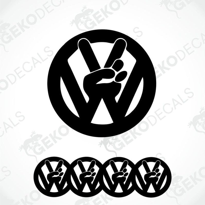 A set of four black vinyl decals with a polyurethane coating featuring the Volkswagen logo.
