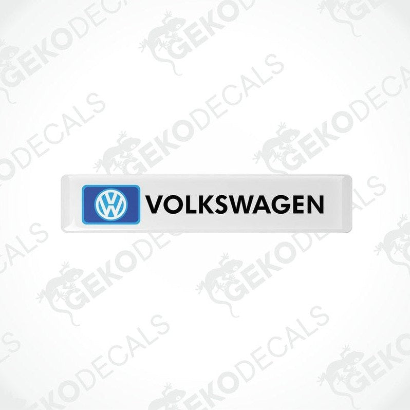 Withe rectangular vinyl decals with VOLKSWAGEN.' text and the Volkswagen logo in blue.