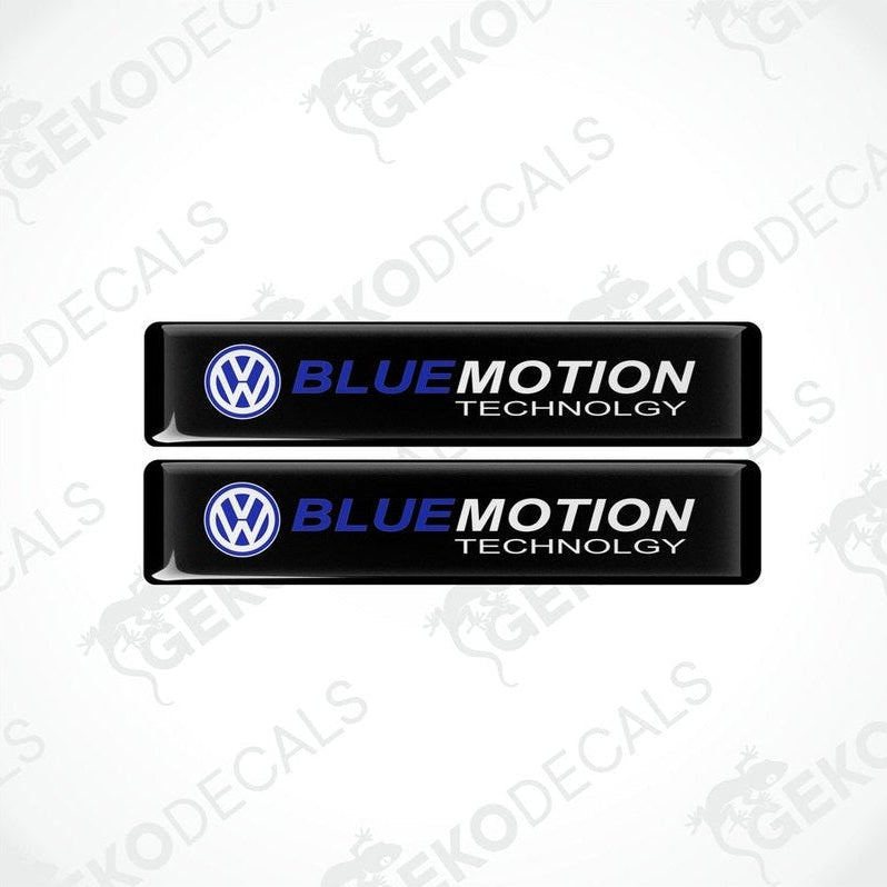 Two black vinyl stickers with the text 'BLUEMOTION TECHNOLOGY' and the VW logo.