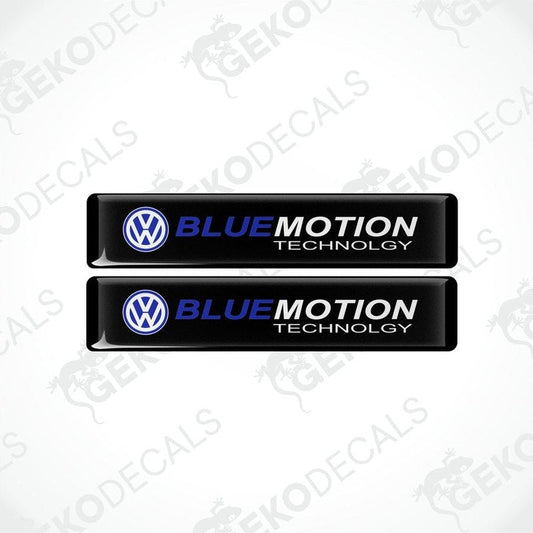 Two black vinyl stickers with the text 'BLUEMOTION TECHNOLOGY' and the VW logo.