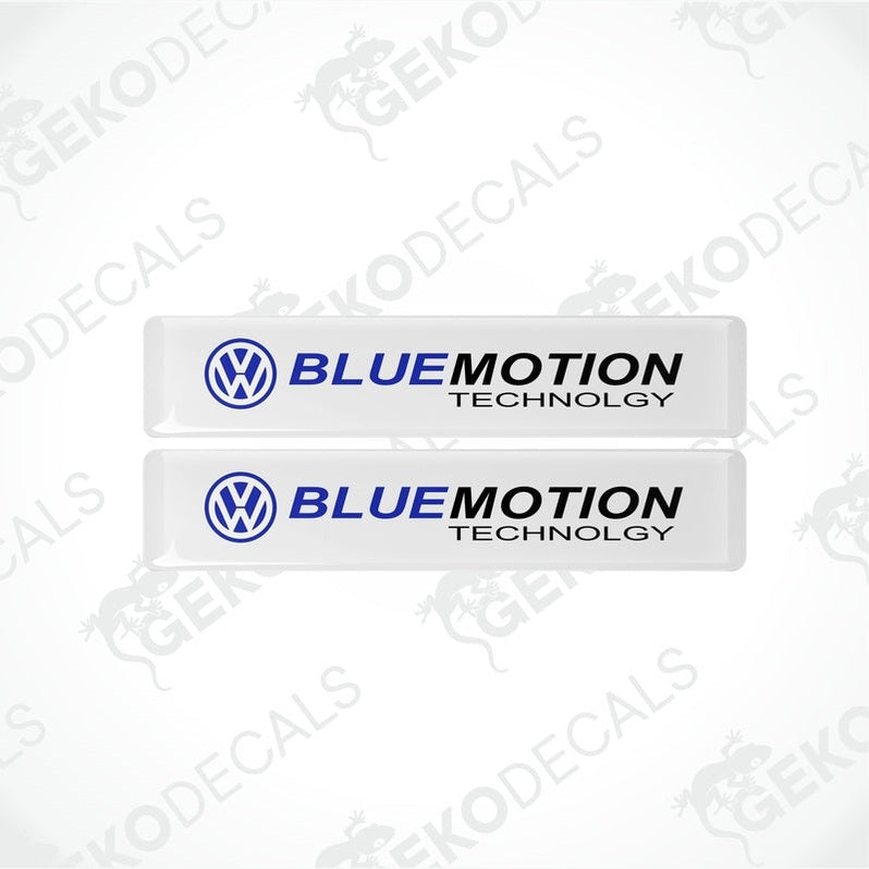 Two withe vinyl stickers with the text 'BLUEMOTION TECHNOLOGY' and the VW logo.