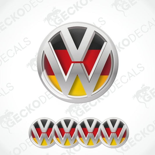 Volkswagen logo with German flag design on a white background