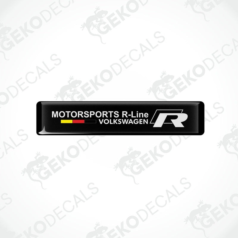  Black vinyl decals with the text 'MOTORSPORTS R-Line VOLKSWAGEN' and the 'R' logo in white and red.