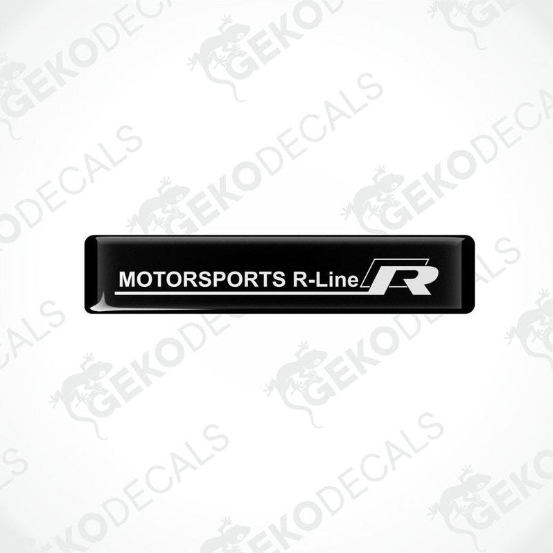  Black vinyl stickers with the text 'MOTORSPORTS R-LINE' printed in white.