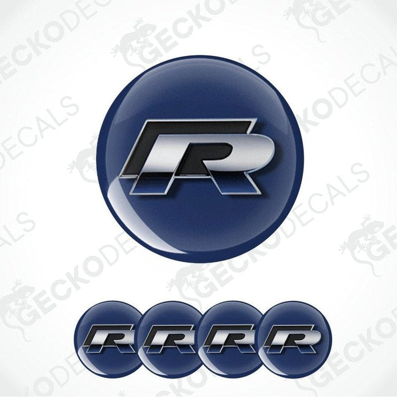 R logo in a blue circle with four variations below on a white background.