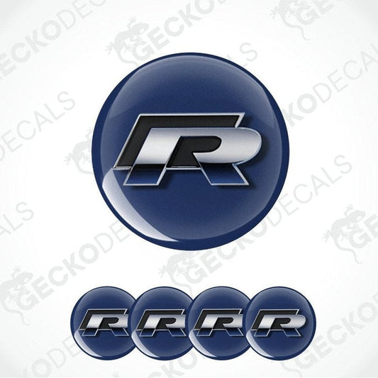 R logo in a blue circle with four variations below on a white background.