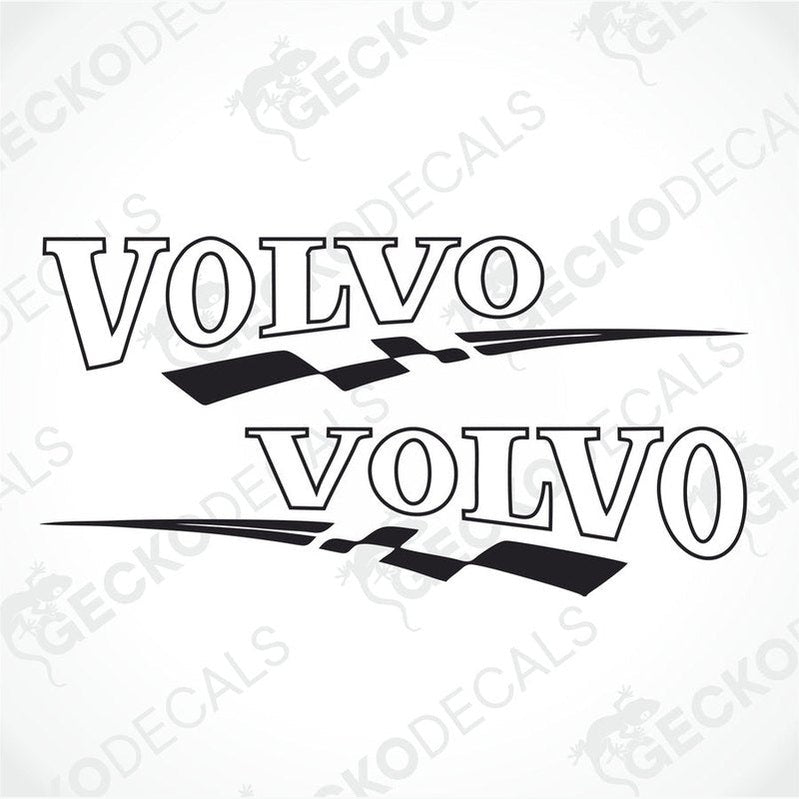 Two black and white tribal pattern design stickers with the word 'VOLVO' written twice on each sticker.