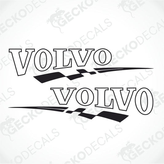 Two black and white tribal pattern design stickers with the word 'VOLVO' written twice on each sticker.