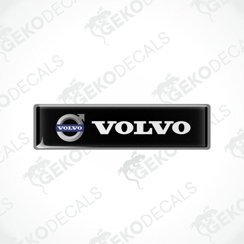 Two rectangular black vinyl decals with the Volvo logo in white.