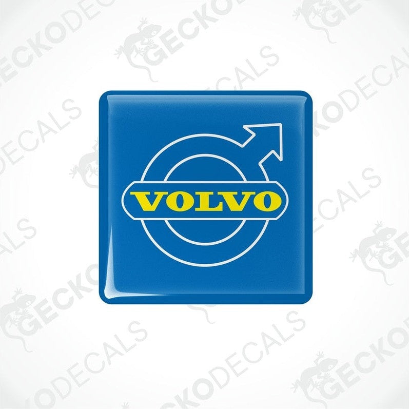 Blue vinyl stickers with the word 'VOLVO' and a circular graphic symbol in yellow.