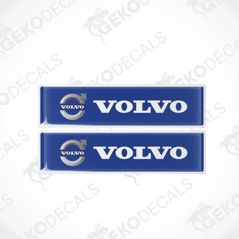 Two rectangular blue vinyl decals with the Volvo logo in white.