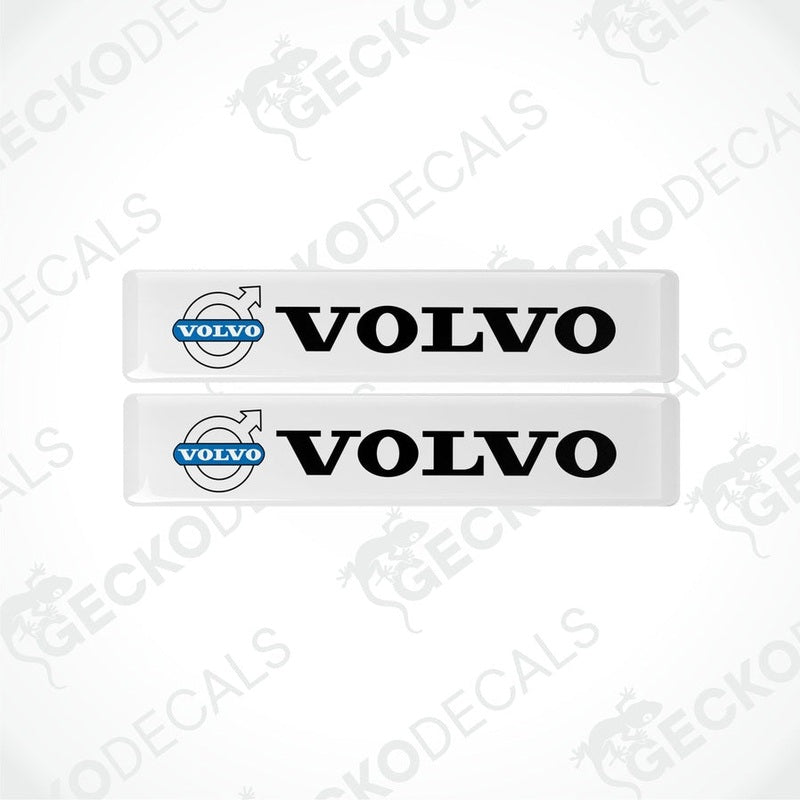 Two withe vinyl decals with the black text 'VOLVO' on them, placed on a white background.