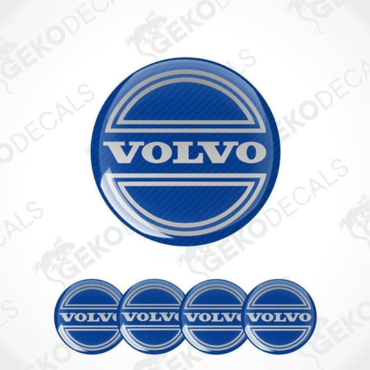 Blue Volvo logo decal with carbon fiber texture on a white background
