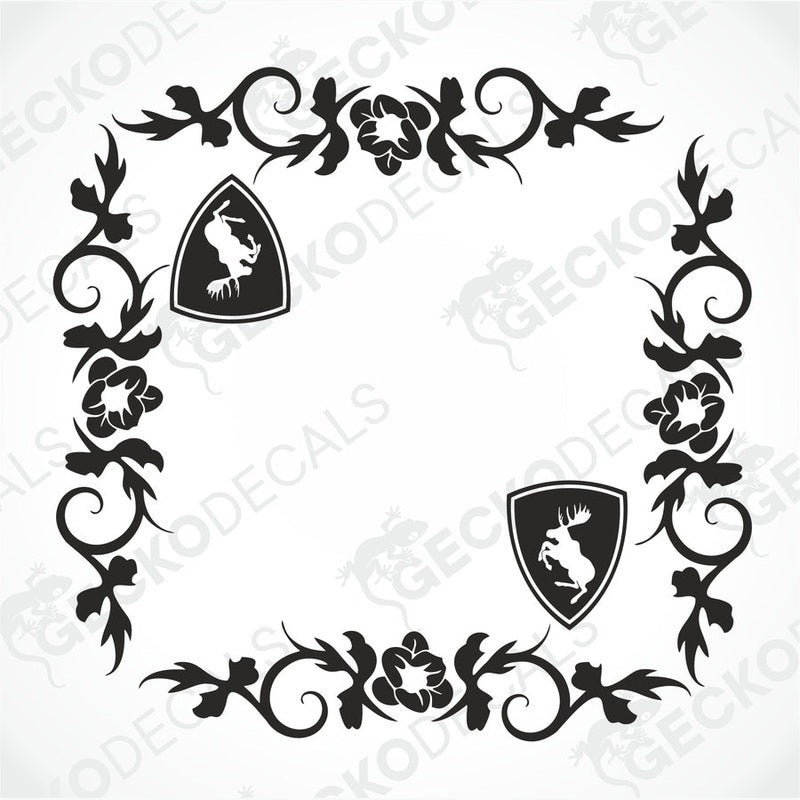 A pair of floral design die cut decals for Volvo vehicles, one with a right side orientation and one with a left side orientation, delivered on transfer paper.