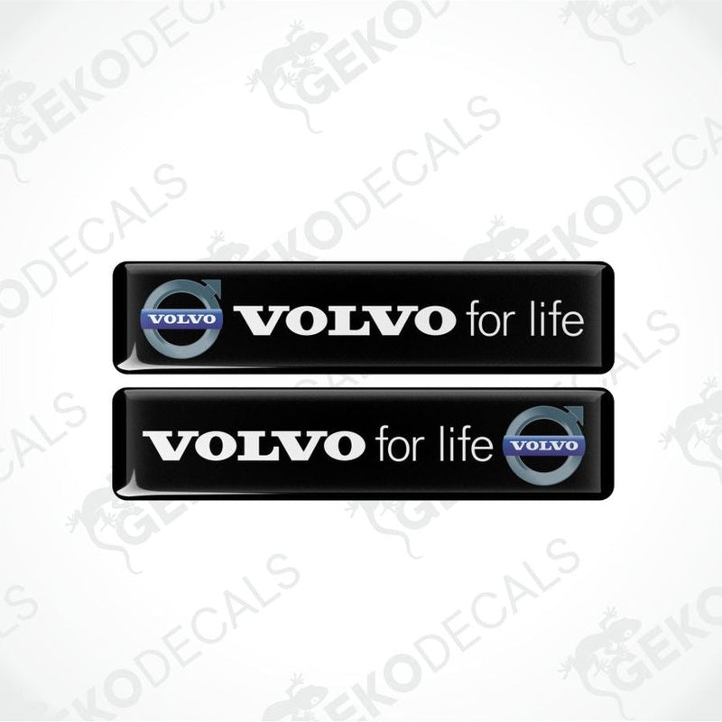 Two Volvo 'for life' decals on a white background with 'GEKODECALS' branding.
