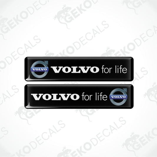 Two Volvo 'for life' decals on a white background with 'GEKODECALS' branding.