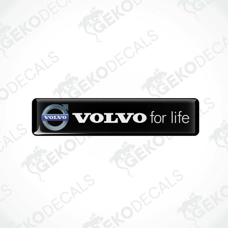 Black Volvo logo with 'Volvo for life' text on a white background