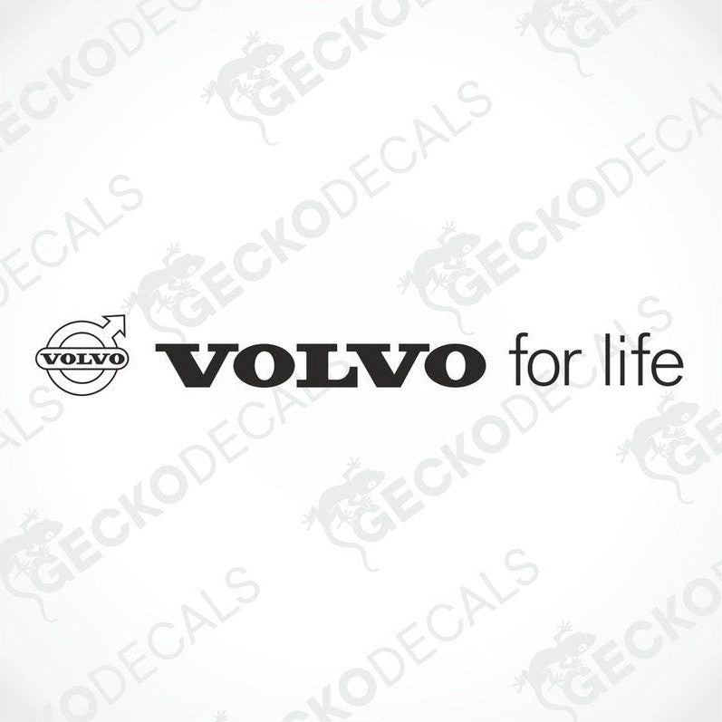 A front view of a Volvo truck windscreen with a die cut decal that reads 'VOLVO for life'.