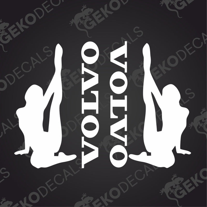 Two stencil-style decals depicting the silhouette of a person exercising, with the brand name 'VOLVO' above.