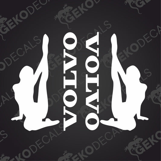 Two stencil-style decals depicting the silhouette of a person exercising, with the brand name 'VOLVO' above.