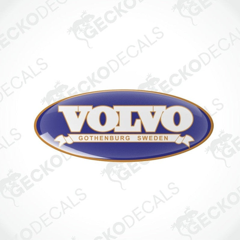 Blue and white vinyl stickers with the text 'VOLVO GOTHENBURG SWEDEN' and a logo.