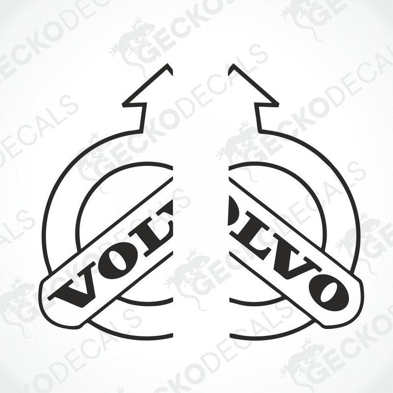 Two white stickers with the text 'VOLVO' 
