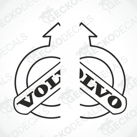 Two white stickers with the text 'VOLVO' 