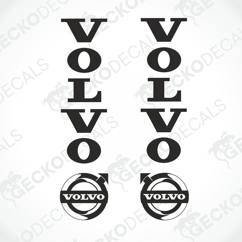 Set of Volvo brand stickers, including text and logo variations, intended for use on vehicles.