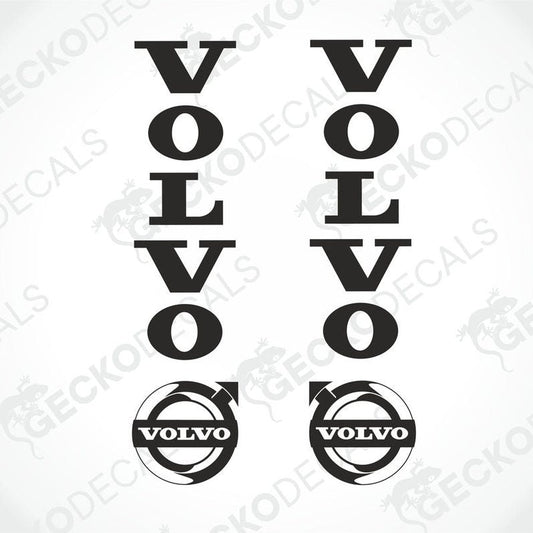 Set of Volvo brand stickers, including text and logo variations, intended for use on vehicles.