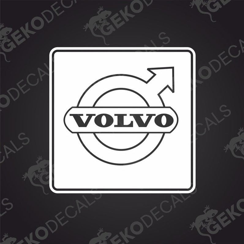 A black and white sticker decal featuring the Volvo brand logo with a gender symbol in the center.