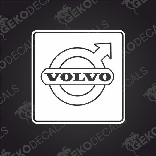 A black and white sticker decal featuring the Volvo brand logo with a gender symbol in the center.